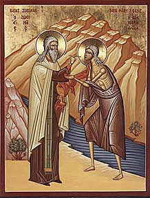 Святой Зосима причащает преподобную Марию Египетскую